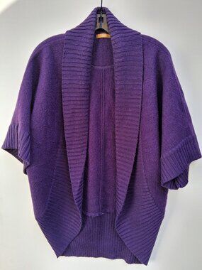 OAT women's 100% boiled wool open-front cardigan with knit trim, purple (Size M)